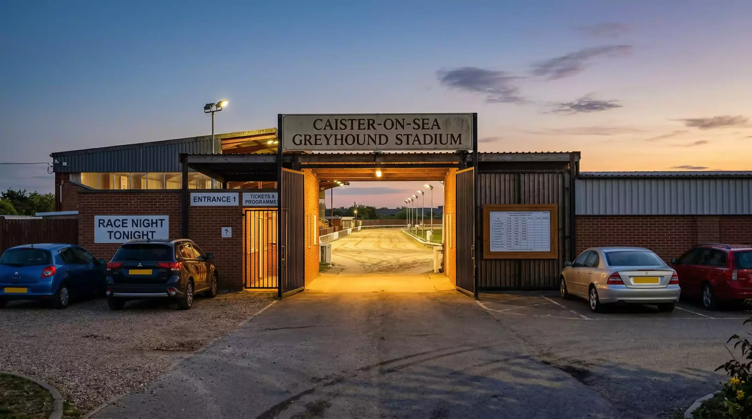 Yarmouth Stadium race meeting schedule board with upcoming fixtures